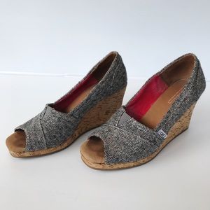 Toms Stella Peep Toe Tweed Pump Wedge Heel